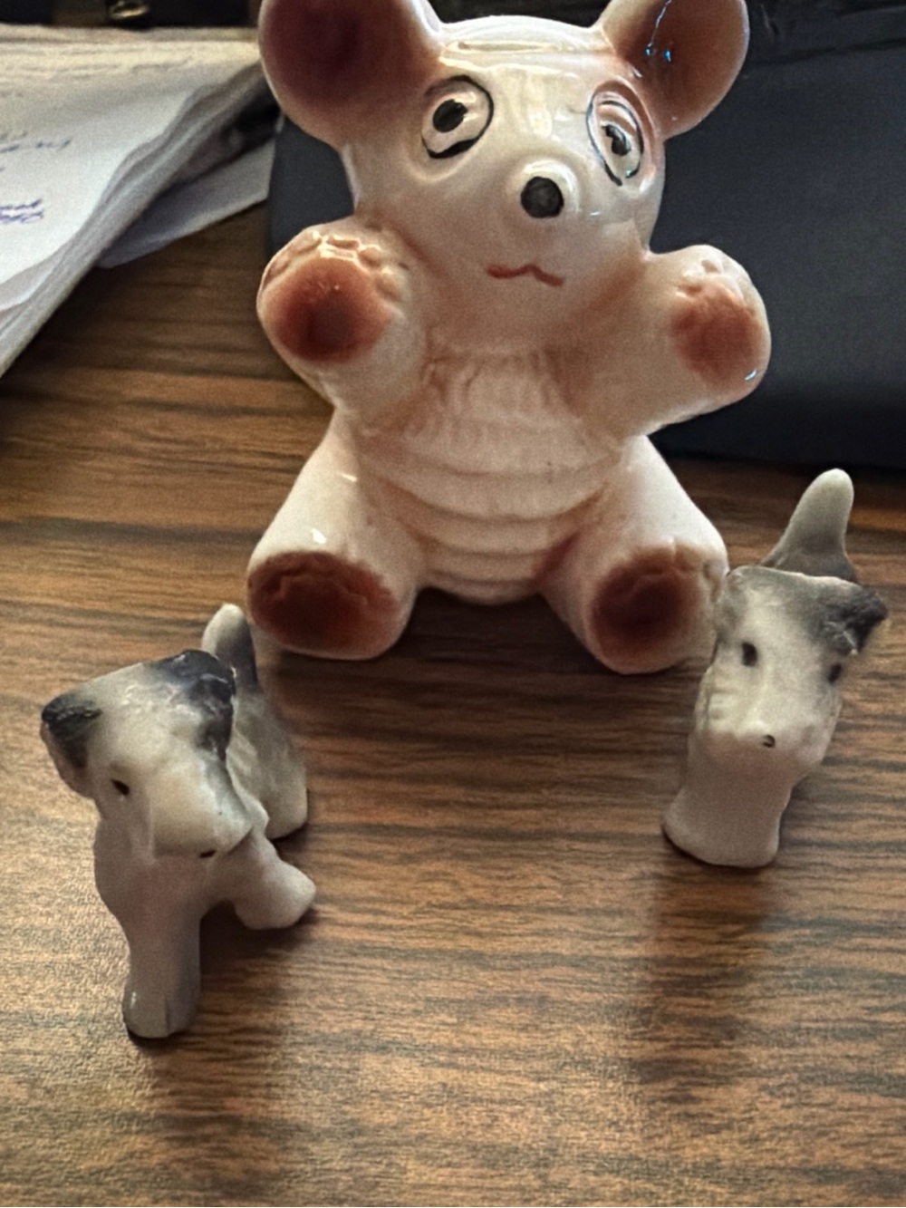 Porcelain Animal Figurine Toy Set - Made in Japan Bear/Terriers miniatures